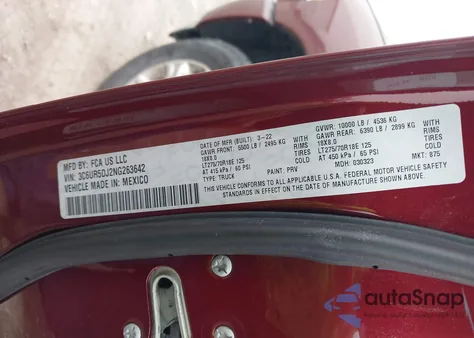 2022 Ram 2500 Big Horn 4X4 6'4 Box из США, поврежденный, VIN 3C6UR5DJ2NG263642